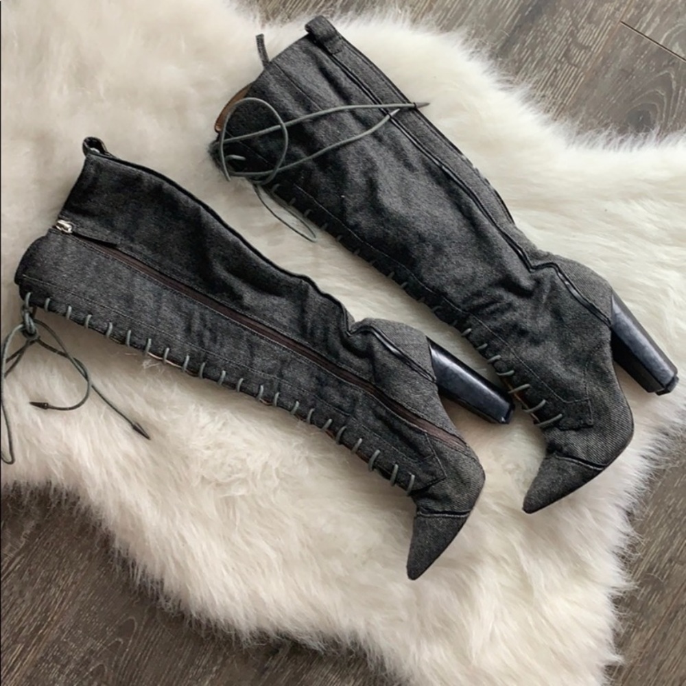 L.A.M.B. | Lace up knee high heeled boot